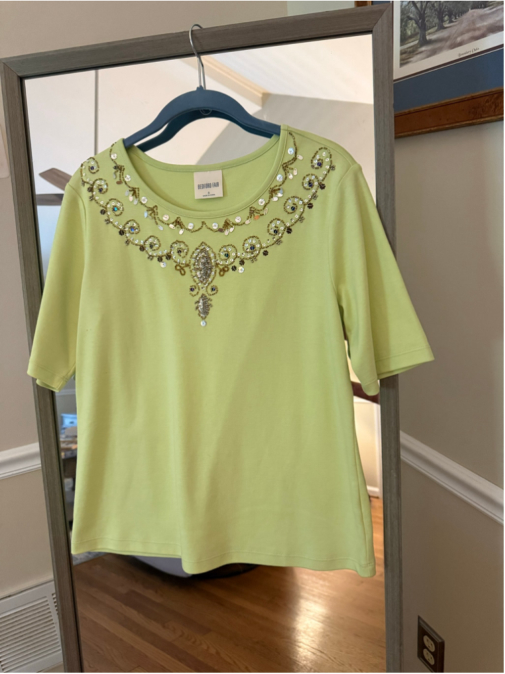 Women's Bedford Fair Embellished Short Sleeve Tee, Size S, Lime Green